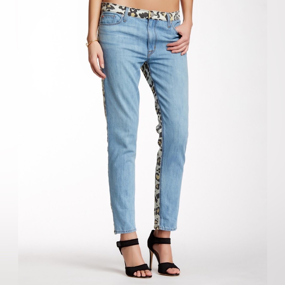 HUDSON Light Blue Leopard Patti Slouch Skinny Jeans